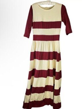 Dainty Jewells Maxi Dress Sz S 3/4 Sleeve Round Neck Lined Modest Burgandy Cream